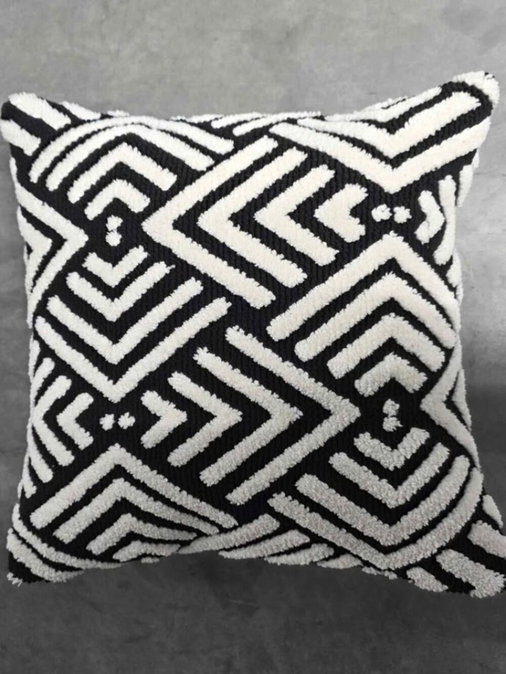 Black and White Geometric Tufted Throw Pillow with Goose/Feather Down Insert